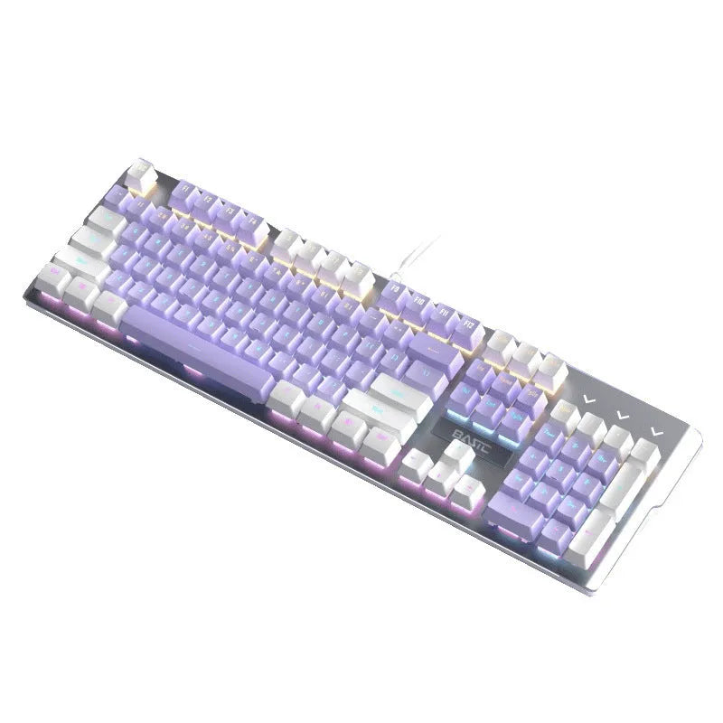 Purple and white mechanical keyboard and mouse set with backlight illumination