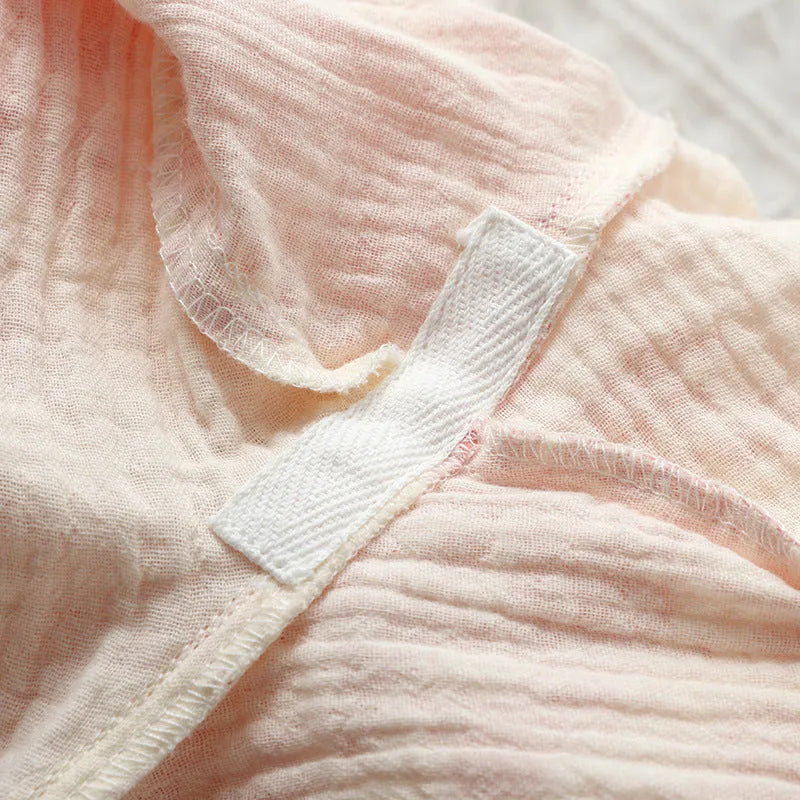 Women's cotton gauze homewear set with long sleeve top and lace-up trousers in frosted pine tree colours