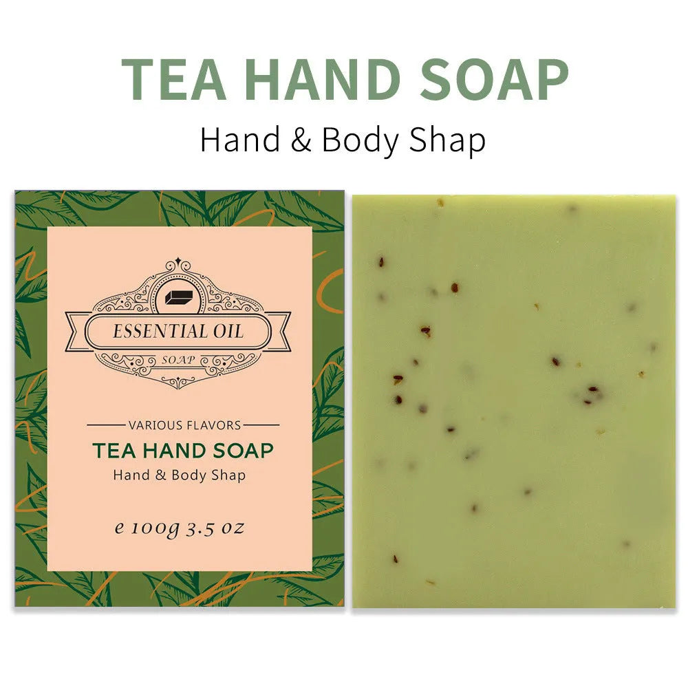 Handmade essential oil soap bar with frosted texture showing natural colour variations
