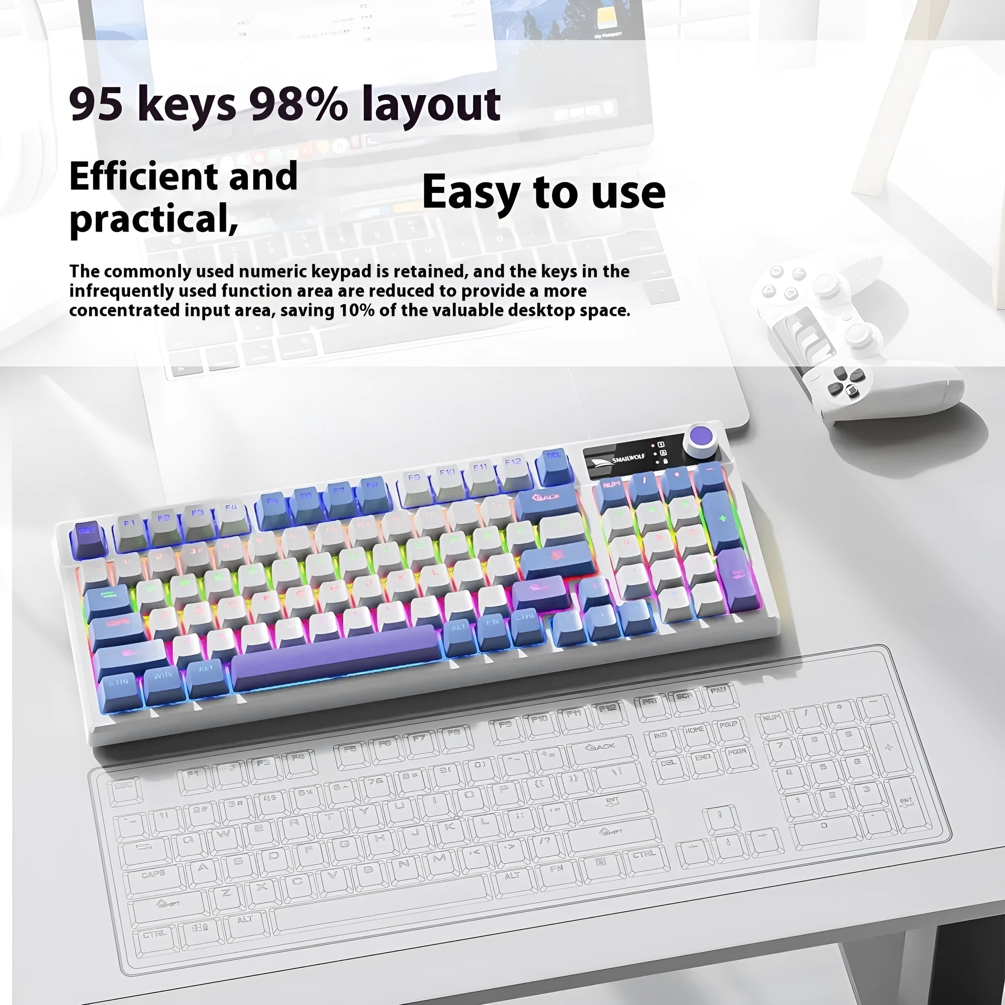 SK15 wired mechanical keyboard with control knob in TKL layout for gaming laptops