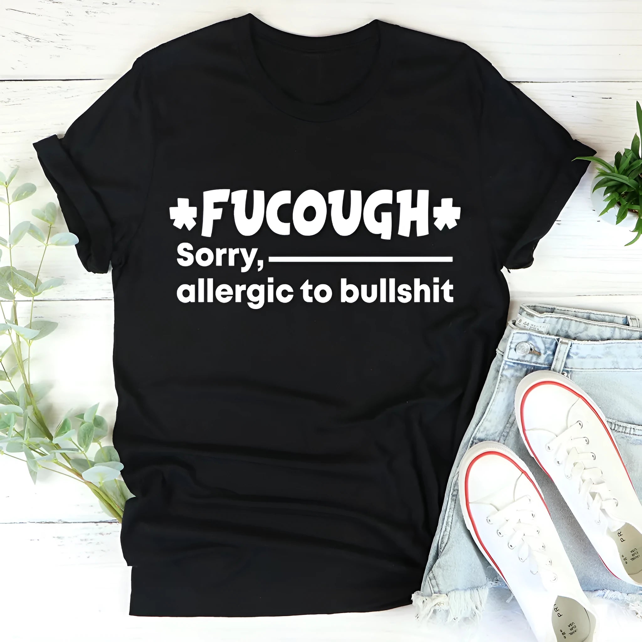 Black cotton loose fit t-shirt with short sleeves and round neck