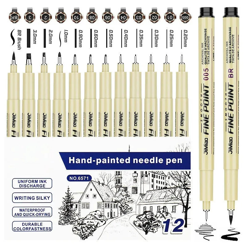 Waterproof cartoon design needle drawing pen with black ink refill and 133mm plastic body