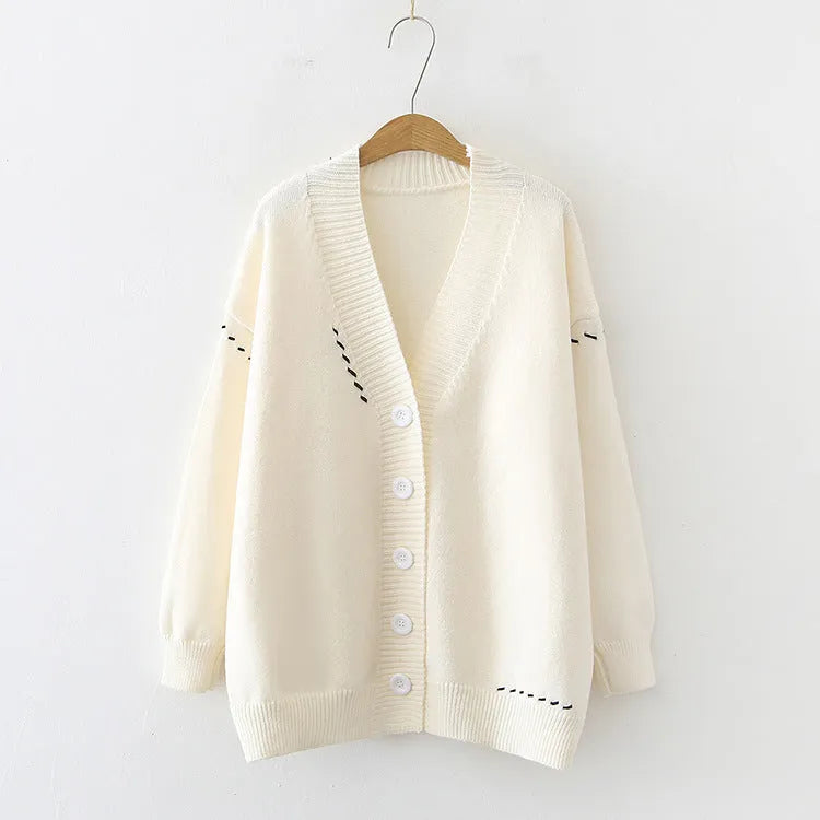 Women's loose fit knitted cardigan coat in black solid colour with long sleeves