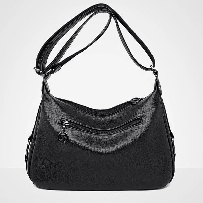 Large blue or black horizontal square women's PU shoulder bag with a zipper and soft handle.