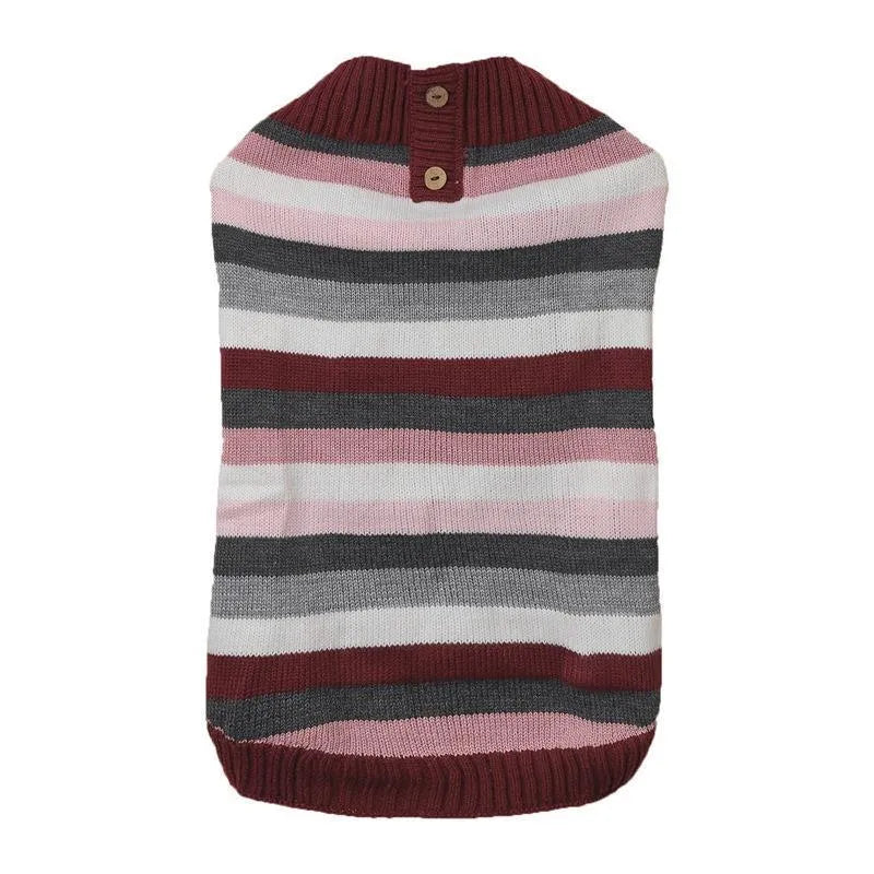 Grey dog sweater with horizontal zipper and button-accented pockets for small medium breeds