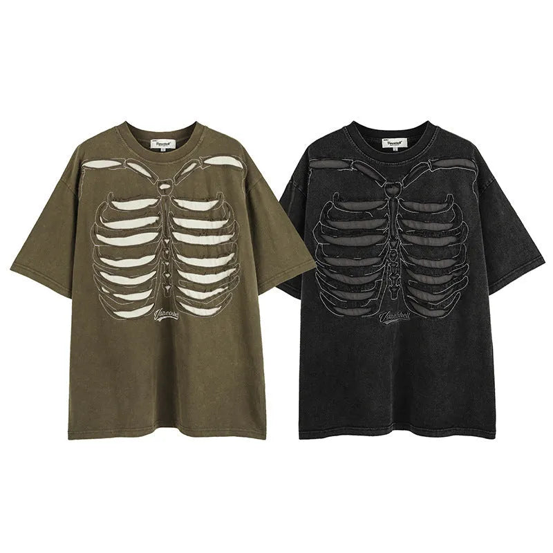 Skull print cotton t-shirt with drop-shoulder sleeves in black colour