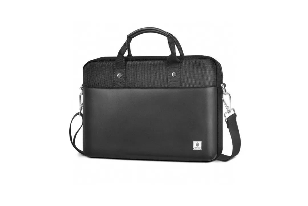 Black Oxford cloth laptop backpack showing multiple compartments and a separate padded laptop section.