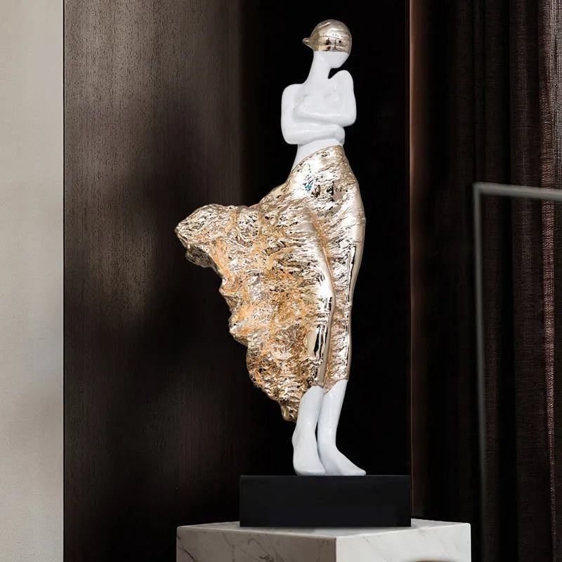 Modern sculptured ornament with luxury beauty characters in rose gold or silver finish, 48cm tall