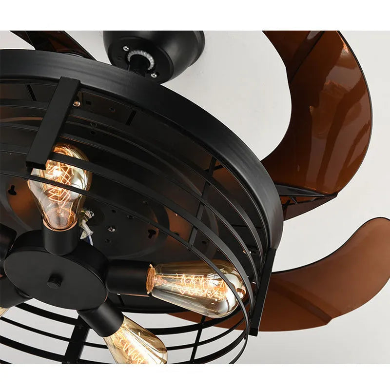 Industrial ceiling fan lamp with invisible blades and integrated light, American retro style