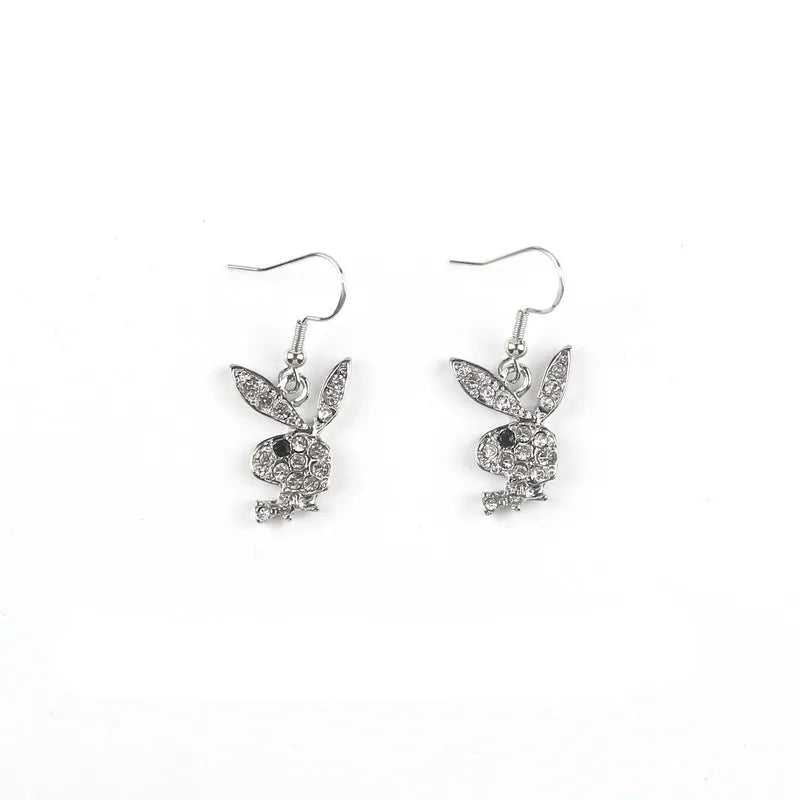 Full diamond pavé rabbit stud earrings in gold, pink, or silver colours