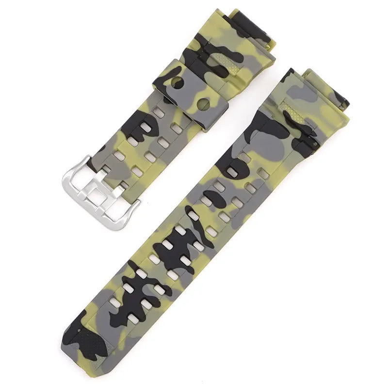 Camouflage TPU watch strap with silver buckle for single hair watch systems