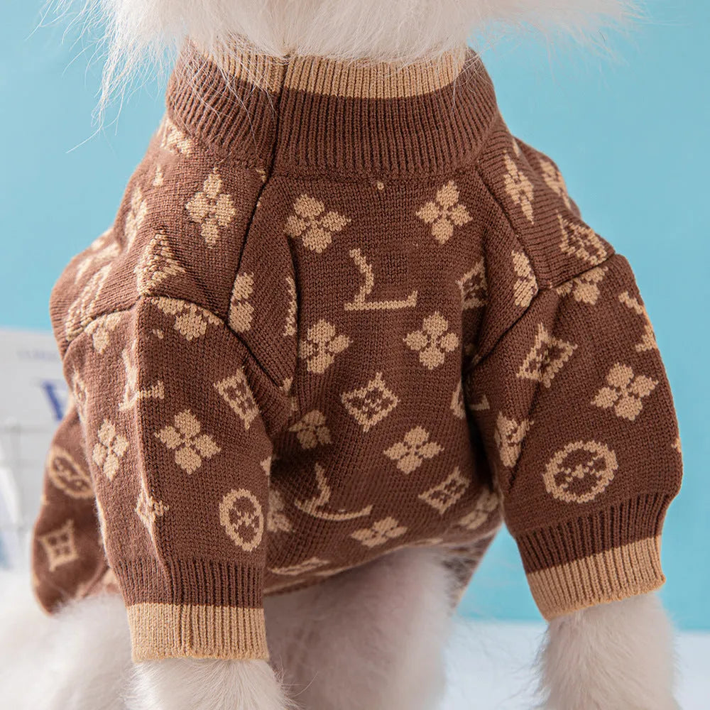 Wool knitted dog sweater in monochrome or two-tone colours for autumn and winter wear.