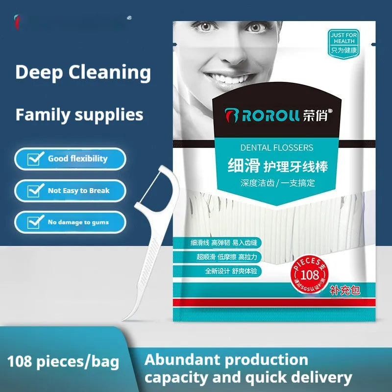 Plastic packaged dental floss disposable pack showing multiple packaging options