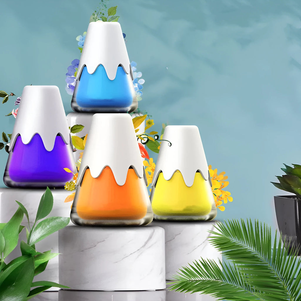 Snow mountain car aromatherapy glass jar with four colour options for vehicle interiors