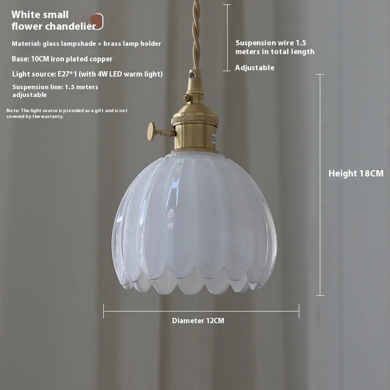 Vintage glass flower chandelier in Nordic style for bedroom bedside lighting