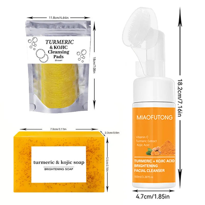 Turmeric Cleansing Mousse Facial Set with ginger soap and 30 reusable pads in 490g complete kit