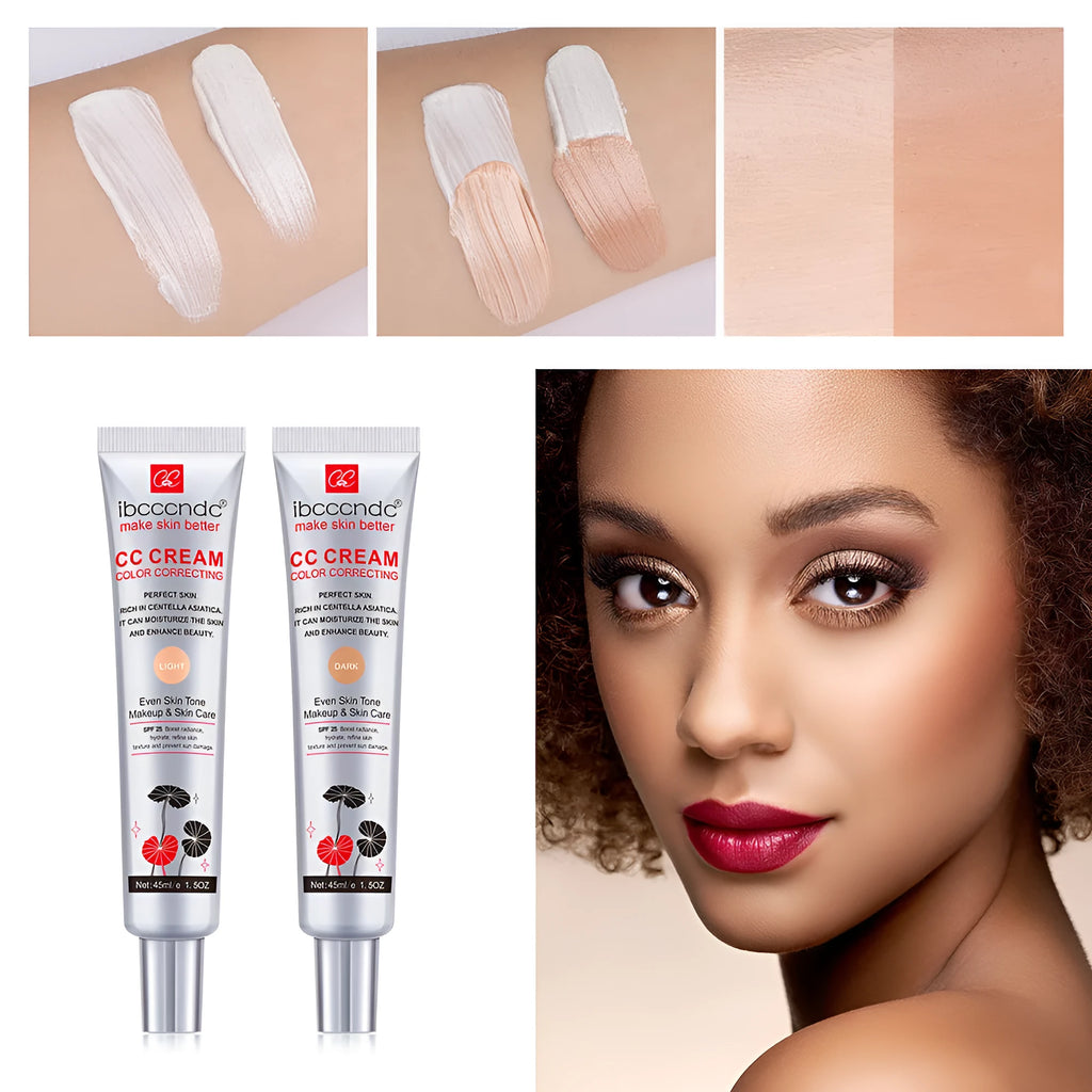 Erborian CC Cream tube in dark and light shades, a colour correcting moisturising makeup primer.