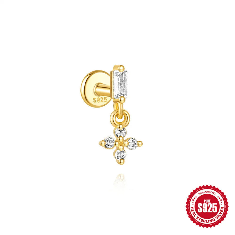 S925 sterling silver water drop earrings with flat spiral puncture design in single gold colour