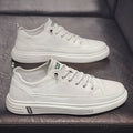 Men's white casual shoes with PU leather upper, round toe and shallow opening