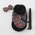 Dog wearing cloak costume with chest strap and matching traction rope in beret or bow style