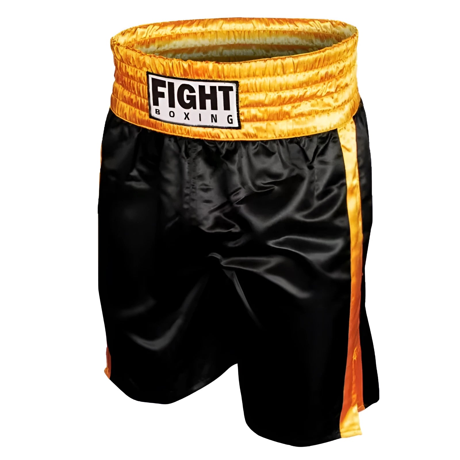 Two-tone boxing shorts for kickboxing in a black and white colour combination with a wide waistband.