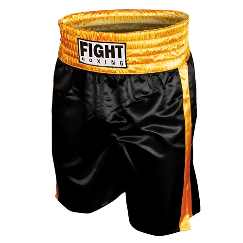 Two-tone boxing shorts for kickboxing in a black and white colour combination with a wide waistband.