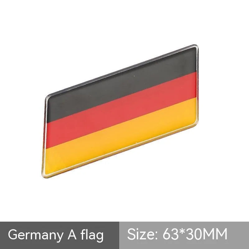 Aluminium car sticker flag emblem showing national flag design in parallelogram shape