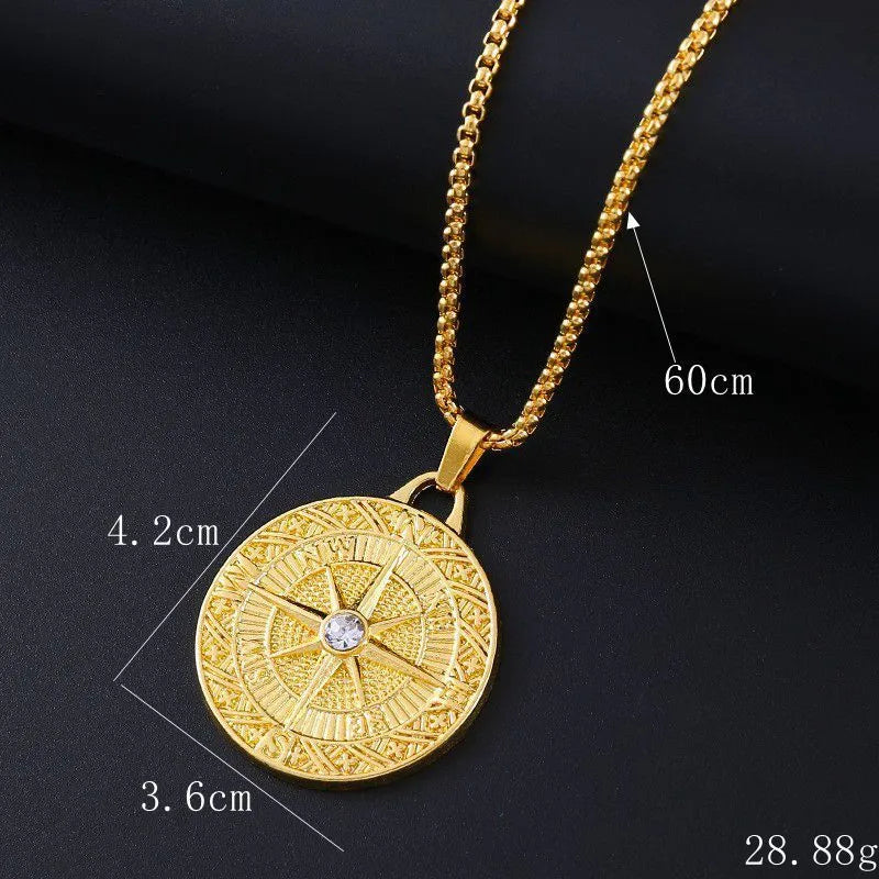 Gold colour geometric alloy necklace with an inlaid zircon stone pendant