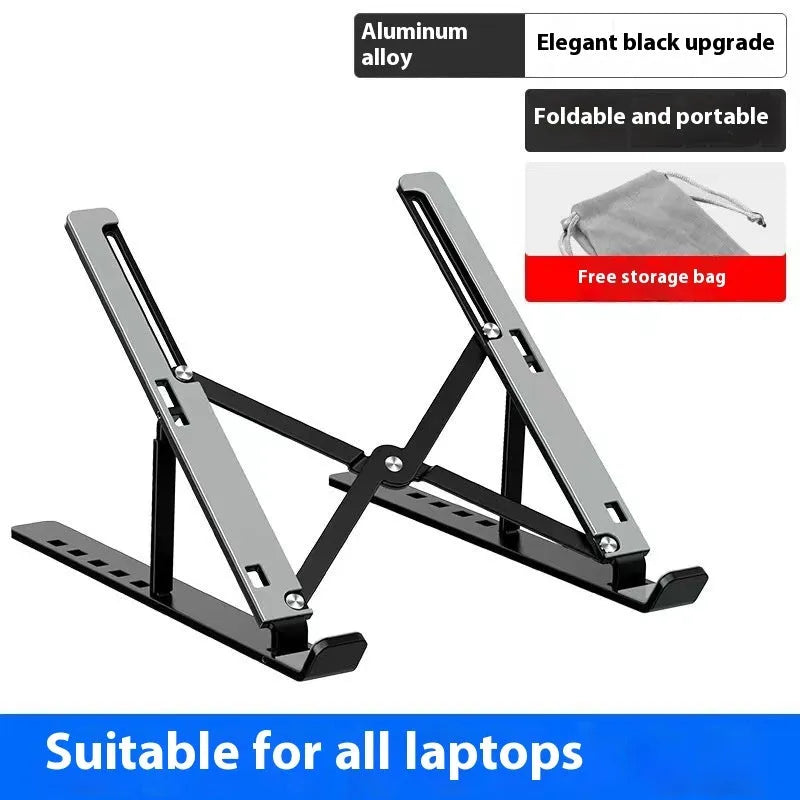 Aluminium laptop stand in silver finish supporting a laptop with improved airflow space