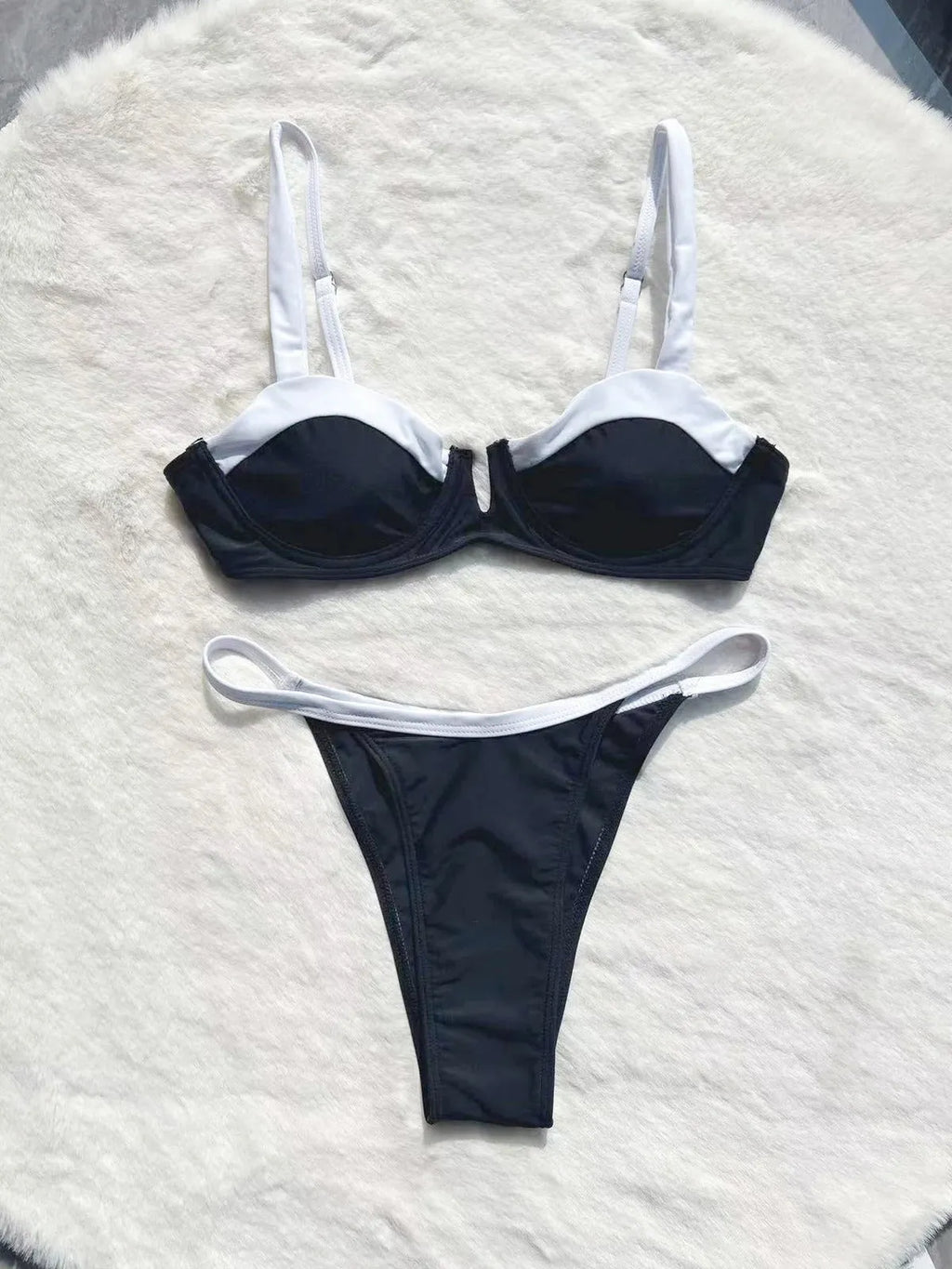 Black low waist bikini stitching split women's swimsuit with brief style