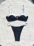 Black low waist bikini stitching split women's swimsuit with brief style