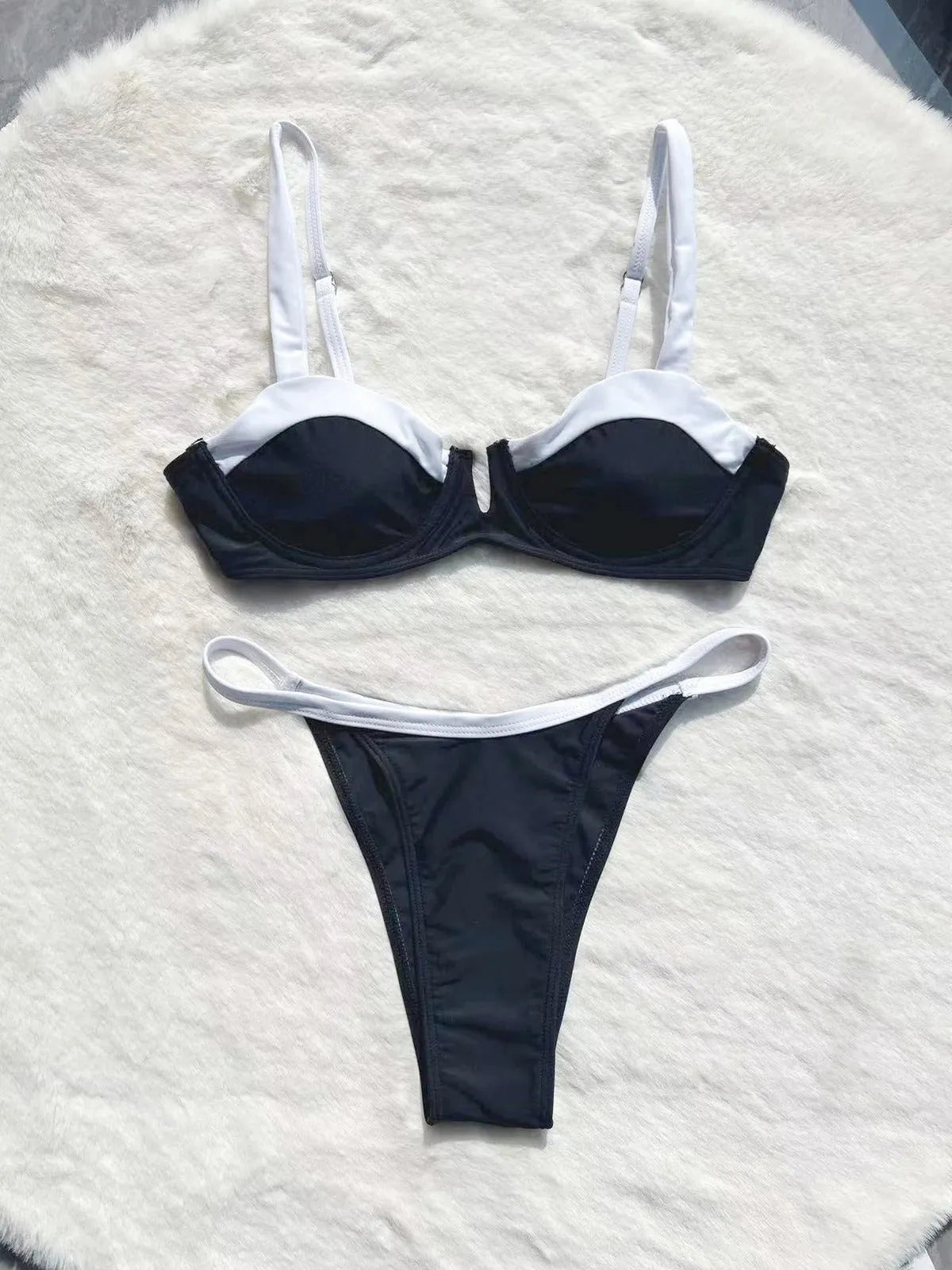 Black low waist bikini stitching split women's swimsuit with brief style