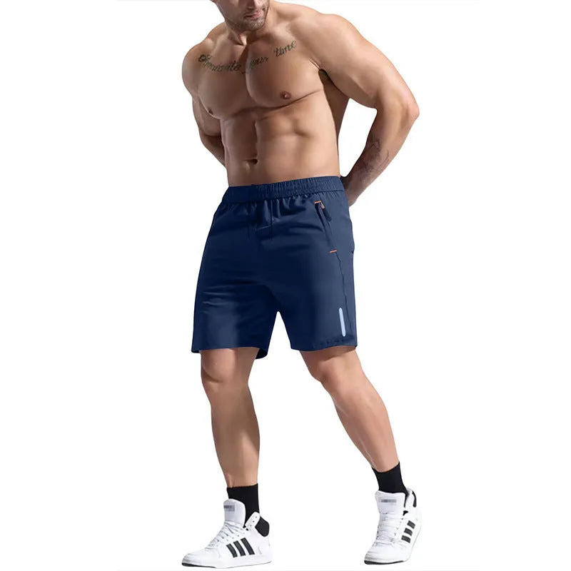 Men's grey bamboo fibre sports shorts with an elastic high waist and drawstring closure.