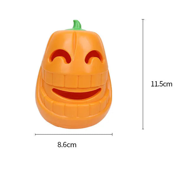 Orange Halloween pumpkin shaped dog chew toy with a treat dispensing funnel.