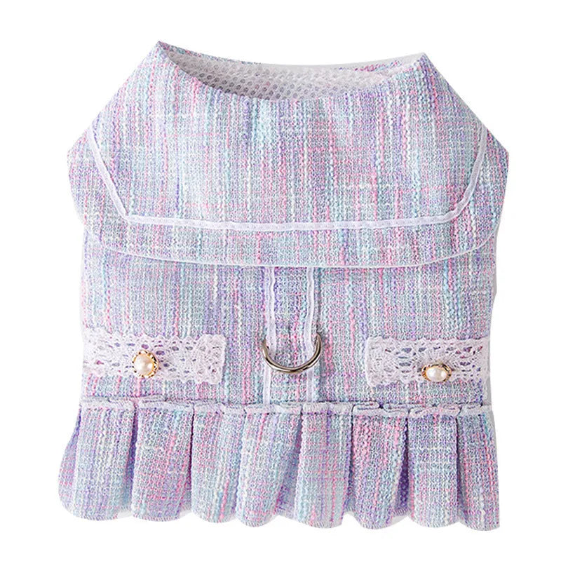Purple and pink polyester pet clothes for cats and small dogs in four sizes
