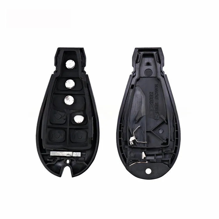 Blue nylon and ABS brass replacement key shell for Dodge and Chrysler car smart keys.