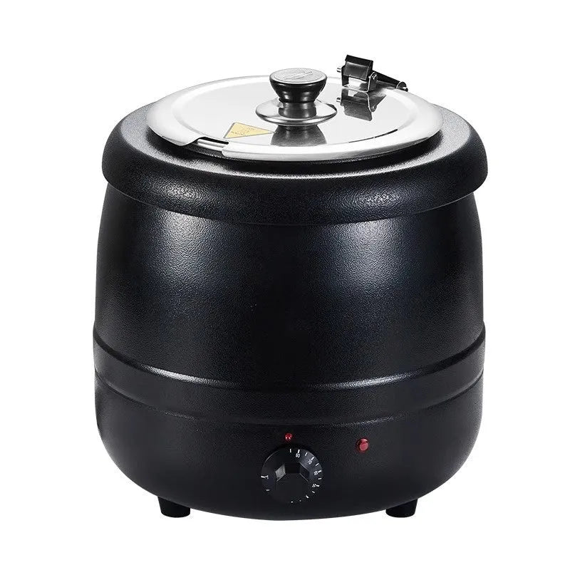 Black stainless steel electric heating insulation pot with large mouth cover for hotel catering soup service