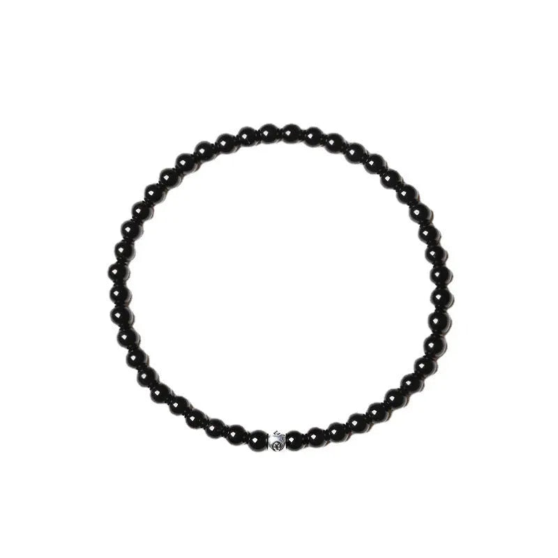 Fine obsidian agate blue San bracelet with geometric chamfered square and round beads
