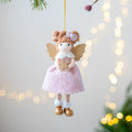 Pink and white cloth Christmas angel wings plush pendant with modern design for tree decoration