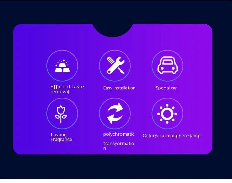 Black automobile aromatherapy air outlet ambience light with LED and fragrance sticks for car odour removal