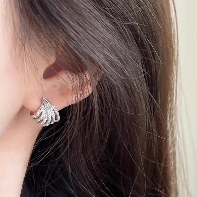 Platinum plated geometric line design zircon earrings for women in European American style