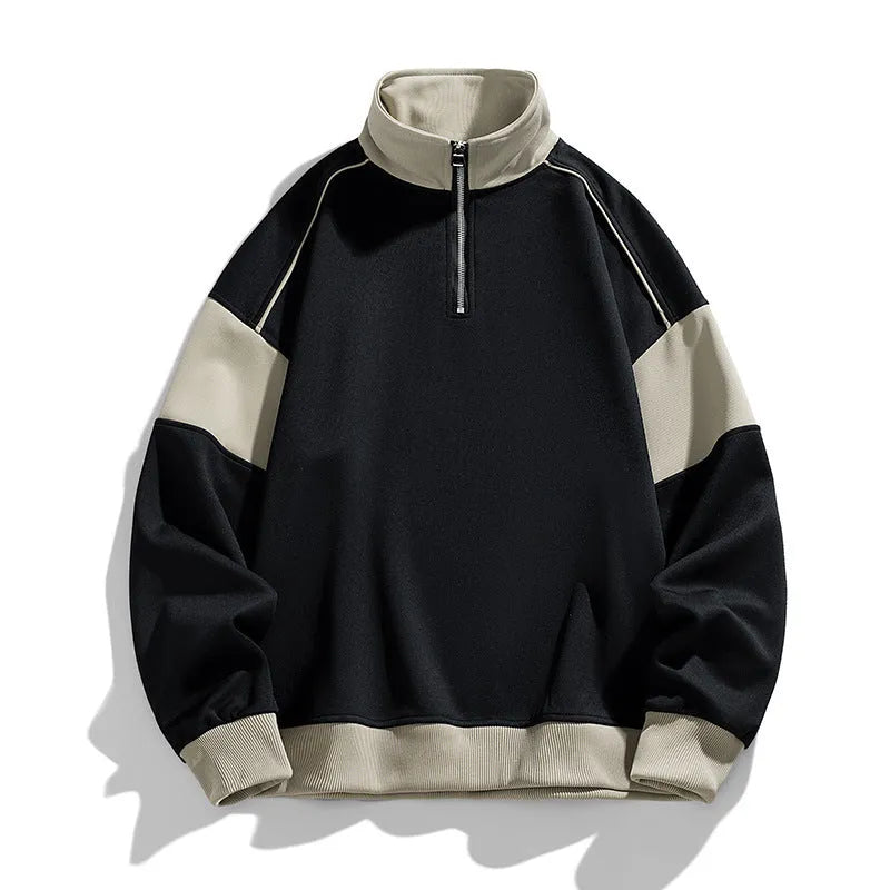 Men's corduroy hooded sweater with drop shoulder design in beige colour showing loose fit