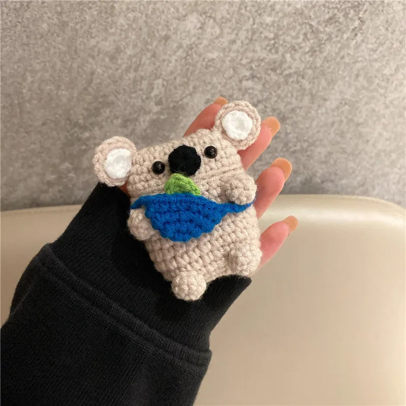 Handmade knitted koala bear backpack design protective sleeve for Apple AirPods case