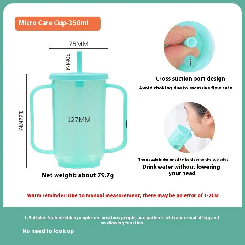 Oblique mouth bedside drinking cup with handle and optional wrist splint for elderly and pregnant users