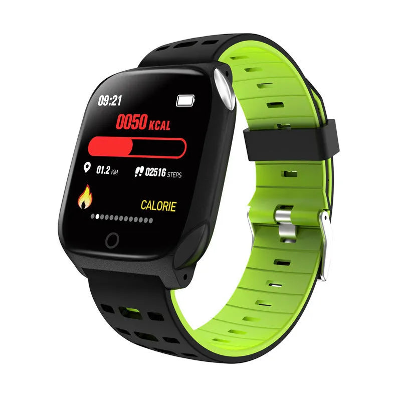 F16 smart watch with ECG monitoring on a silicone wristband in black and grey colour