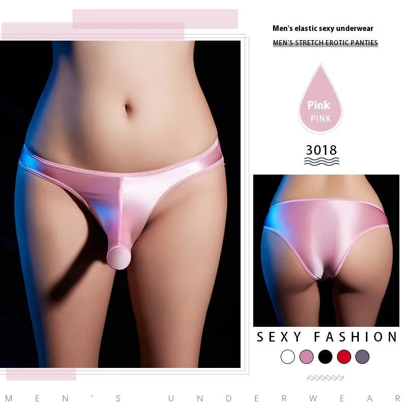 Men's shiny nylon T-back low waist underwear in multiple colours