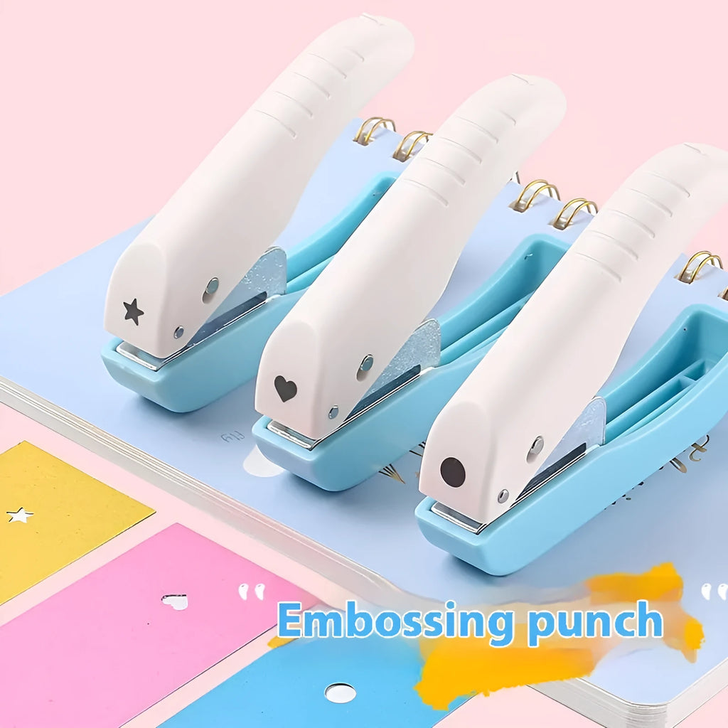 Manual decorative paper punching machine with love, star, and round hole attachments