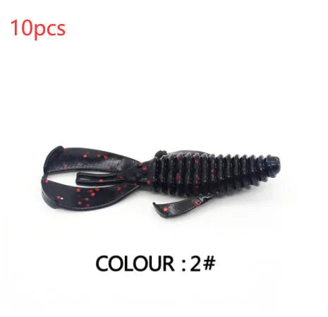 PVC soft plastic fishing lure in two sizes: a smaller 8cm and a larger 12cm model, shown in a selection of colour variations.