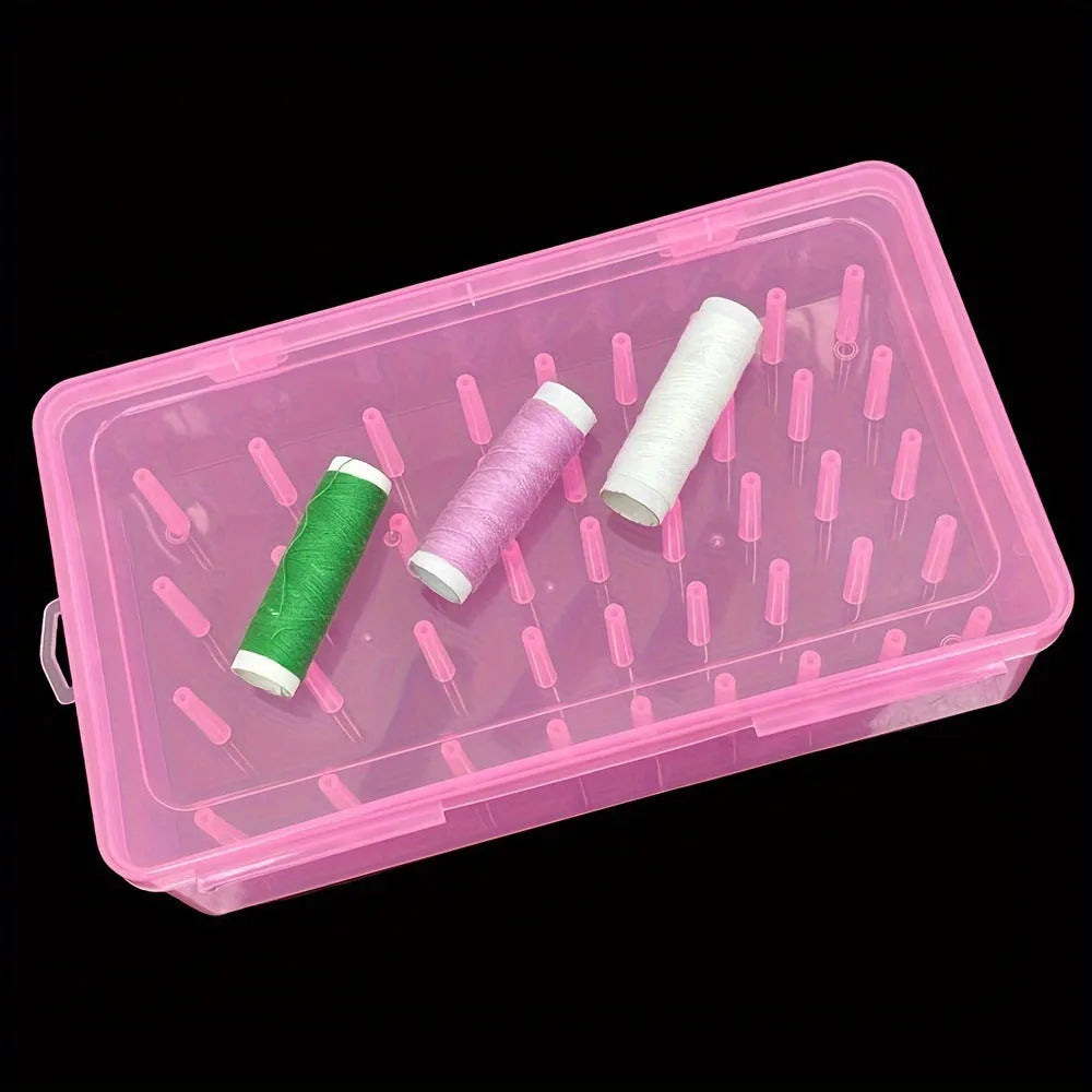 Plastic embroidery storage box with 42 compartments in transparent, pink, or blue colour options