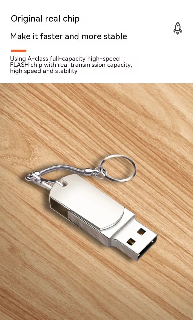 White metal rotating USB flash drive showing compact dimensions